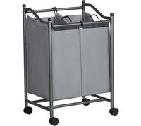 (Gray) Rolling Laundry Sorter, Laundry Basket with 2 Removable Bags, Laundry Trolley, Toy Organiser on Wheels, Sturdy, 2 x 45L, Grey