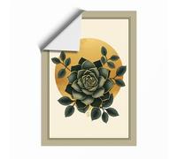 Gray Rose with Golden Circle Botanical Unframed Wall Art Print A4 (29.7×21cm), Wall Decor for Living Room, Bedroom, Office & Home, Art Gift