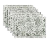 Gray Sage Green Boho Placemats Set of 6 Ethnic Bohemian Carpet Place Mats Washable Kitchen Dining Vintage Grey Geography Floral Linen Table Mats Stain Heat-Resistant for Home Party Indoor 12x18 in
