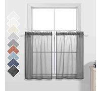 Gray Short Curtains 30 Inches Long for Basement Windows Small 2 Panels Rod Pocket Faux Linen Tier Cafe Curtain Privacy Semi Sheer Camper Curtains for RV Bathroom Kitchen 30 by 30 Inch Length Dark Grey