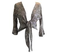 Gray Size 16/18 Sparkly Sequin Lace Front Tie Evening Bolero Shrug
