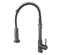 Gray Solid Brass Pull Down Kitchen Faucet - Single Handle 2 Function Sprayer for Hot & Cold Water - Modern Single Hole Sink Tap & Stylish