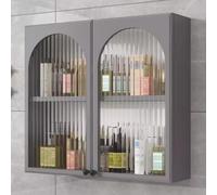 Gray Solid Wood Wall-Mounted Glass Display Cabinet Over Toilet Multi-Purpose Storage for Cosmetics & Perfumes Transparent Door 50x60x15 cm Stylish Bathroom