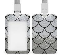 Gray Stained Glass Pattern Interlocking Fish Scale ID Badge Holder Retractable Clip Card Holder Card Protector Name Badge Name Tag for Work Office Doctor Nurse