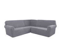 Gray Stretch Sofa Cover for 5-Seater Corner Sofa, 3-Piece Elastic Fur Protector Slipcover, Modern Co Couch Shield for Slish Living Room Decor