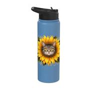 Gray Striped Cat Sunflower Fall Stainless Steel Insulated Water Bottle