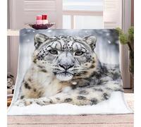 Gray Stripes Fleece Throw Blanket Animal snow leopard Print Fluffy Blanket 152x203 cm Lightweight Cozy Plush Fleece Blanket for Bedroom Sofa Couch Super Soft Warm Bed Blanket