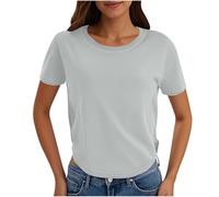 Gray Summer Short Sleeve Crop Tops Round Neck T Shirt Plain Tshirts Asymmetric Top Y2K Sports T Shirts Loose Casual Blouses for Going Out Gym Work Streetwear
