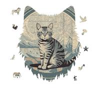 Gray Tabby Cat Jigsaw Puzzle 175PCS Wolf Head Design Puzzle Wooden Jigsaw Puzzles for Adults Families