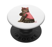 Gray Tabby Cat Pink Ribbon Breast Cancer Awareness Kitty PopSockets Adhesive PopGrip