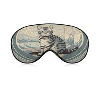 Gray Tabby Cat Sleep Mask Light Blocking Eye Cover Polyester Eye Mask with Elastic Strap Blindfold for Side Sleeper Sleeping Masks Face Hugging for Women Men Travel