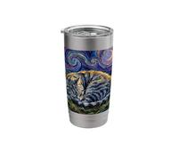 Gray Tabby Cat Starry Night Sleeping Feline and Moon Artwork Stainless Steel Insulated Tumbler