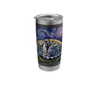Gray Tabby Cat Starry Night Sleeping Feline and Moon Artwork Stainless Steel Insulated Tumbler
