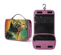 Gray Tabby Cat Travel Toiletry Bag for Women,Hanging Makeup Organizer with Hook for Shampoo