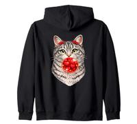 Gray tabby Cat with bubble gum design Zip Hoodie