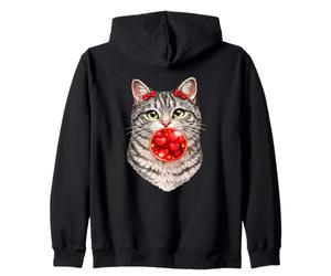 Gray tabby Cat with bubble gum design Zip Hoodie