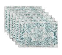 Gray Teal Boho Placemats Set of 6 Ethnic Bohemian Carpet Place Mats Washable Kitchen Dining Vintage Grey Geography Floral Linen Table Mats Stain Heat-Resistant Cloth Tabel for Home Party 12x18 in