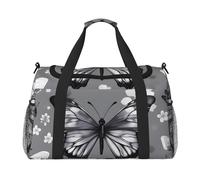 Gray Teal Butterfly Print Travel Foldable Waterproof Lightweight Carry On Luggage Bag with Shoulder Strap