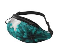 Gray Teal Flower Butterfly Fanny Pack for Men Women Crossbody Waist Bag Waterproof Sports Belt Bag Outdoor Hip Pack