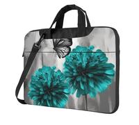 Gray Teal Flower Butterfly Laptop Bag for Men Women 14 inch, Shockproof Protective Computer Bag Travel Laptop Shoulder Bag