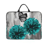 Gray Teal Flower Butterfly Laptop Case 14 Inch Laptop Sleeve Computer Carrying Bag Shockproof Protective Notebook Case Portable Laptop Bag Waterproof Briefcase Bag for Men Women