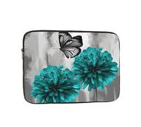 Gray Teal Flower Butterfly Laptop Sleeve for Women Men, 15 Inch Waterproof Laptop Bag Lightweight Notebook Computer Cover Bag