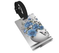 Gray Teal Flower Butterfly Print 5pcs Luggage Tags for Suitcases,Cute Suitcase Tag Identifiers for Baggage Tag for Cruise Airport Travel PVC