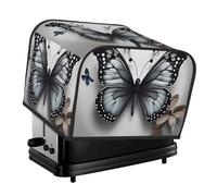 Gray Teal Flower Butterfly Print Daily Wear 4-Slice Toaster Cover Dustproof Waterproof Kitchen Appliance For Bread