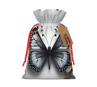 Gray Teal Flower Butterfly Print Drawstring Gift Reusable Bags Eco-Friendly Pouches Holiday Birthday Favors Sack