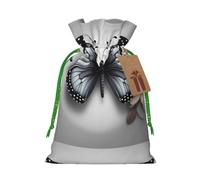 Gray Teal Flower Butterfly Print Drawstring Present Bag,Reusable Fabric Sack With Kraft Paper Hang Tag