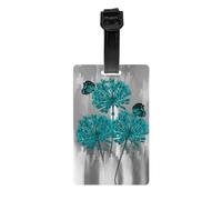 Gray Teal Flower Butterfly Print Luggage Tags with Full Back Privacy Cover - Bright Suitcase Identifier for Travel, Cruise & More
