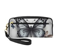 Gray Teal Flower Butterfly Print Pencil Case Makeup Bag for Girls Students Cosmetic Pouch for School Office Travel