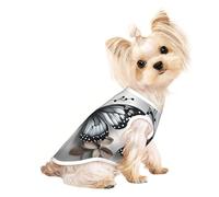 Gray Teal Flower Butterfly Print Pet T-Shirt, Sleeveless Pullover Vest For Small Puppy Kitten Indoor Outdoor Wear