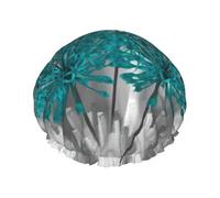 Gray Teal Flower Butterfly Print Shower Cap - Reusable, Double Layer, Hotel Travel Essentials, Salon Shower Hat Accessories L