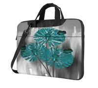 Gray Teal Flower Butterfly Print Ultra-Thin Laptop Bag 15.6 Inch With Shoulder Strap, Waterproof Computer Case Sleeve For 13, 14, 15.6 Inch Laptops,Portable Briefcase Messenger Bag For Men Women