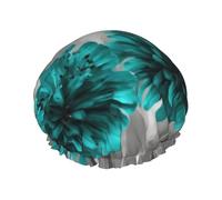 Gray Teal Flower Butterfly Shower Cap for Women Men, Elastic and Reusable, Stylish Large Waterproof Shower Bonnet, Washable Hair Bath Caps, Double Layers Bathing Hat for Long Hair, Braids