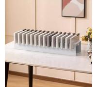 Gray Tile Sample Display Holder Rack, Desktop Quartz/Glass Stone Organizer with 10 Card Slots, Ideal Trade Show Material Stand for Easy Access and Presentation