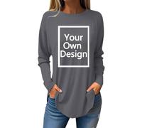 Gray Tunic Personalised T Shirt Custom Print Long Sleeve T Shirt Make Your Own Customised Ladies Round Neck Jumper Longline Shirts Streetwear
