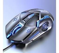 (Gray) VAORLO Machinery Gaming Mouse Cable Computer Gaming Desktop Laptop Universal 3200 DPI With Breathing Light Wire Mouse