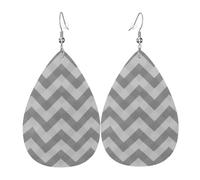 Gray Wave Stripe Teardrop Leather Earrings Ladies Print Pendant With Hook Fashion Vintage Party Daily Wear