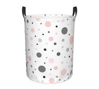 Gray White Modern Polka Dot Pattern Waterproof Polyester Fabric Single-Layer Laundry Hamper With Full Print Design,Sturdy Pe Rim,Dual Handles,For Home Car Storage