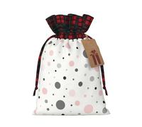 Gray White Modern Polka Dot Printing Cute Color Matching Plaid Christmas Bag Drawstring Design For Christmas Party Gift Packaging