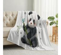 Gray White Soft Warm Anti-Pilling Flannel Throws Blankets 100 x 130 cm, Panda Bamboo Stars Lightweight Fluffy Blankets for Couch Bed Car Home Office, Cartoon Breathable Cosy Machine Wash Blanket