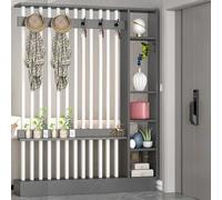 Gray & White Solid Wood Floor-to-Ceiling Room Divider with Coat Rack - 140cm (55.1in) Slish Partit for Home & Office Entrance Hall Use