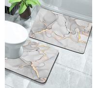 Gray white stone Bath Mat 2 Piece Sets Non-slip bath mats, absorbent marble bathroom mat with quick absorption and rubber backing, door mat Gray floor mat, washable shower mat +Toilet contour mat