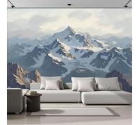 Gray White Wallpaper Mural Realistic Illustration Snow Mountains Landscape 3D Silk Fabric Walls Mural Photo Wallpaper, Art Print Decor for Living Room Kids' Bedroom Photo Wall Decoration 250x175cm