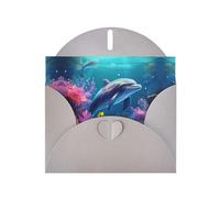 Gray WHJSHOP Beautiful Underwater World Dolphins Coral Prints Greeting Card - High-End Pearlescent Paper Double Sided Pearl Effect Love Buckle Pearl Paper Envelope