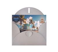Gray WHJSHOP Miami Beach, Florida Prints Greeting Card - High-End Pearlescent Paper Double Sided Pearl Effect Love Buckle Pearl Paper Envelope