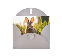 Gray WHJSHOP Rabbit in the grass Prints Greeting Card - High-End Pearlescent Paper with Double-Sided Pearl Effect