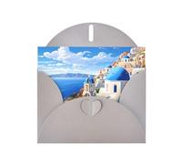 Gray WHJSHOP Santorini Greek Island sea View Prints Greeting Card - High-End Pearlescent Paper Double Sided Pearl Effect Love Buckle Pearl Paper Envelope